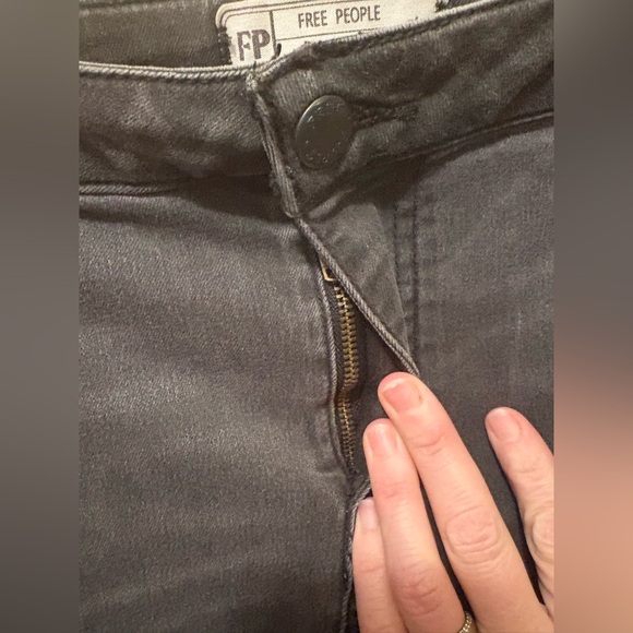 Free People | Just Float On Bell Bottom Flare Jeans Washed Black Gray Raw Hem 26 - Picture 7 of 9